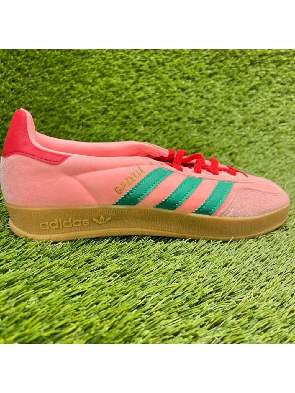 Adidas Gazelle Indoor Womens Size 6 Pink Green Athletic Lifestyle Shoes Sneakers